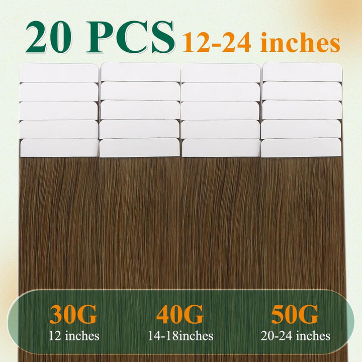 Easyouth Extensions Echthaar Tape in Braun Haarverlangerung Tape in Haar Extensions Mittelbraun Tape