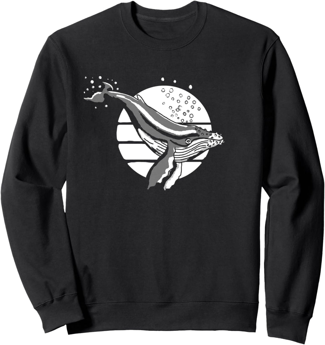 Minimalist Diving Humpback Whale 80's Retro Simple Graphic Sweatshirt