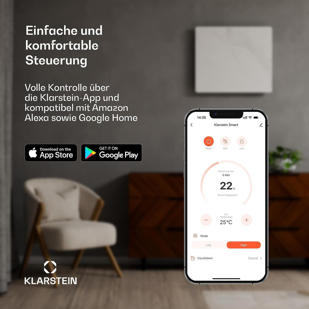 Klarstein Infrarotheizung mit Thermostat, 720W Elektroheizung, Smart Home Infrarotheizung zur Wandmo