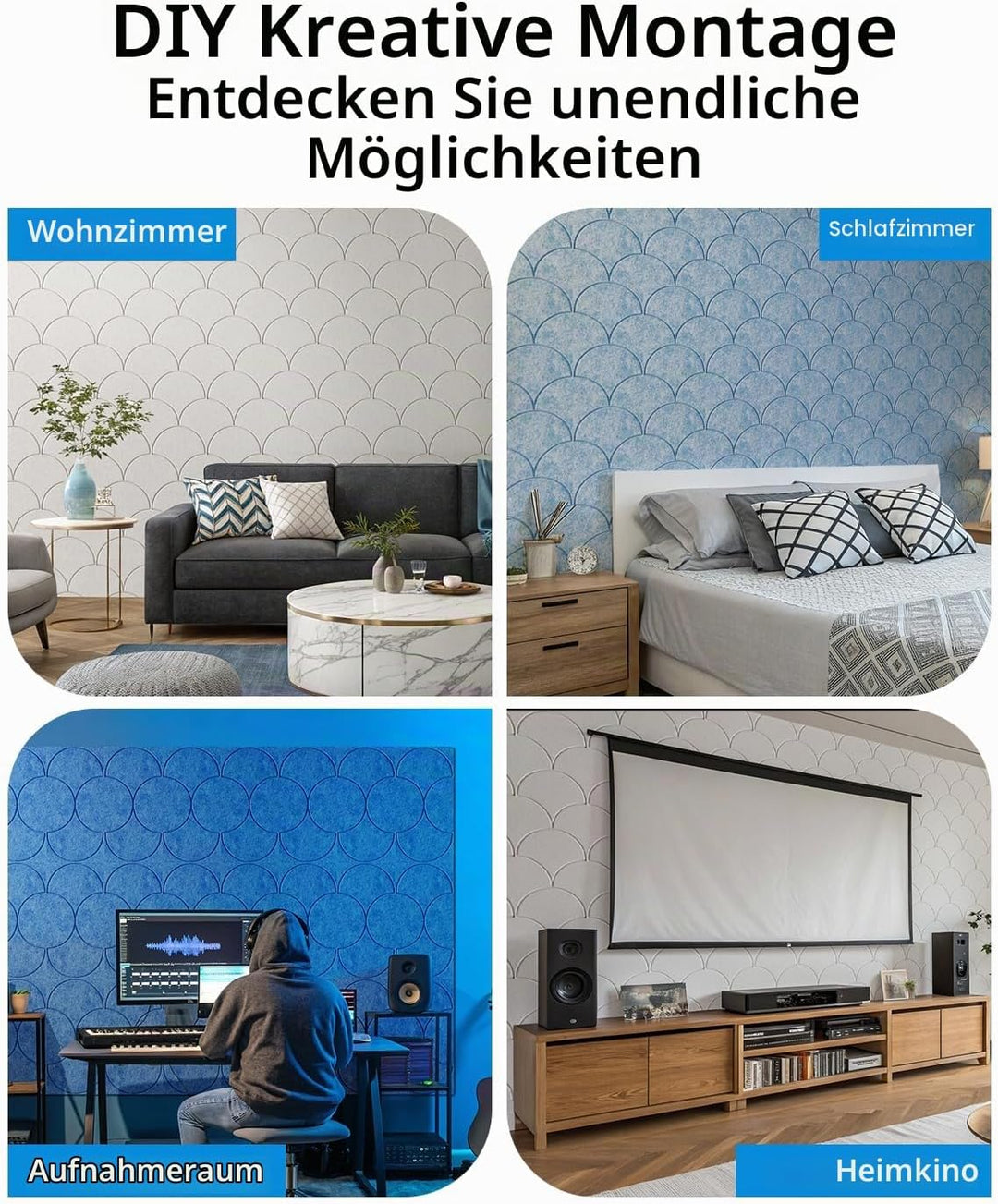 Soundsbay 12 St. Akustikplatten Selbstkleben, Schallschutz Schallabsorber, Akustikpaneele aus Polyes