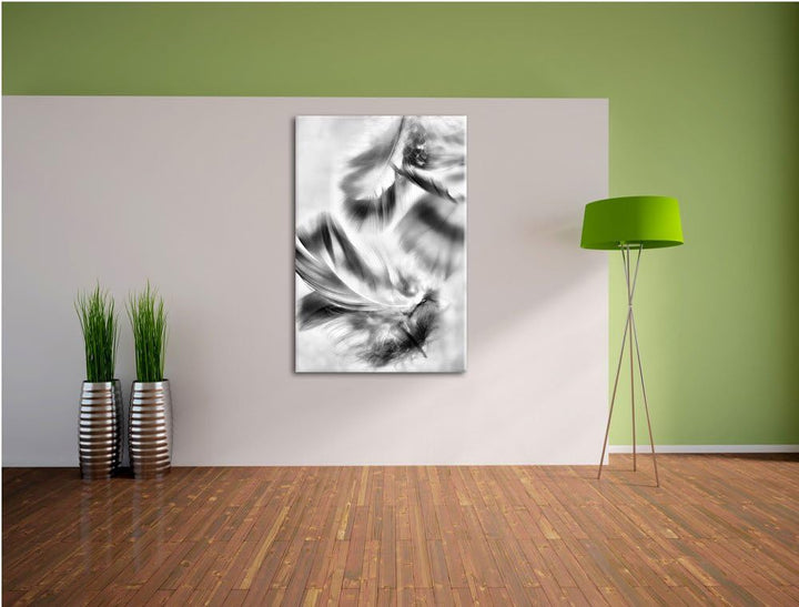 Pixxprint Weisse Feder auf schwarzem Stein als Leinwandbild/Grösse: 100x70 cm/Wandbild/Kunstdruck/fe