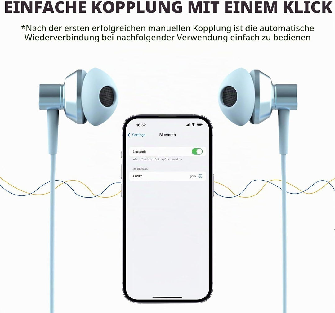 SoundMAGIC S20BT Bluetooth-Kopfhörer mit Nackenbügel, drahtlose Ohrhörer, HiFi-Stereo-In-Ear-Headset