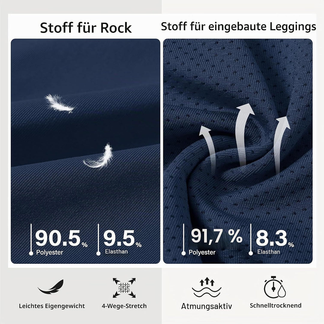 MoFiz Damen Tennisrock Sportlicher mit Shorts Taschen Sommer SkirtRock mit Tunnelzug, Blau-b