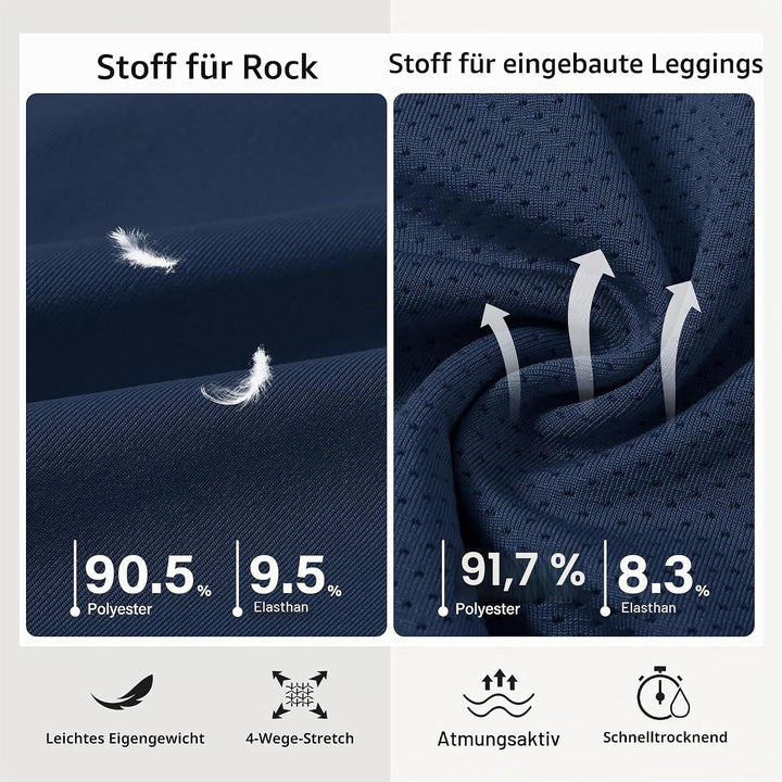 MoFiz Damen Tennisrock Sportlicher mit Shorts Taschen Sommer SkirtRock mit Tunnelzug, Blau-b