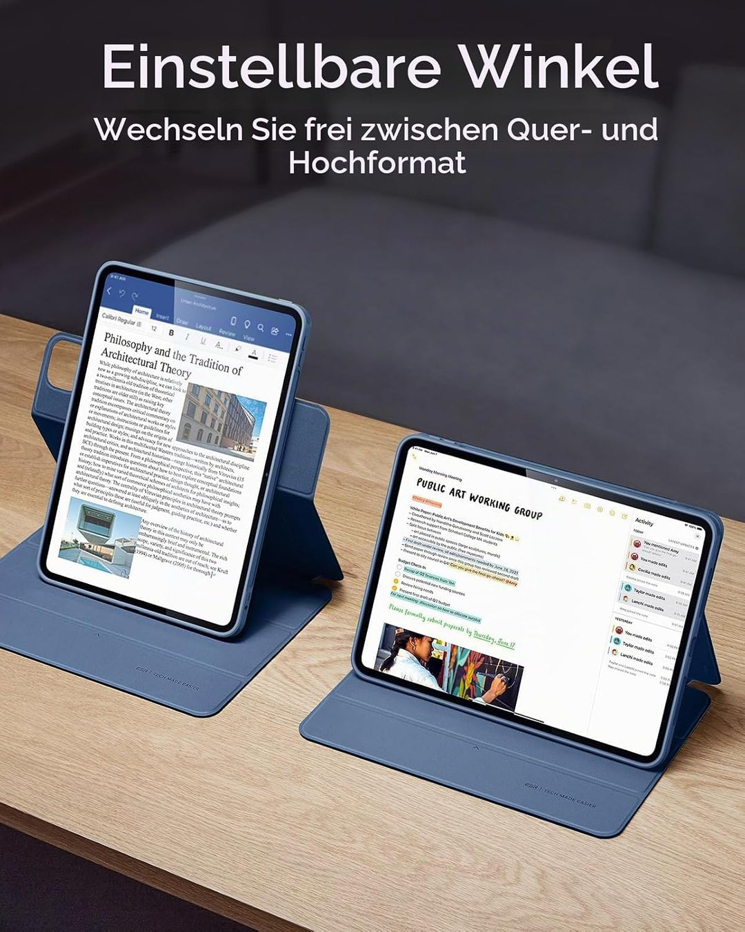 ESR für iPad Pro 11 Zoll Hülle (2024) mit Stifthalter, Abnehmbarer Magnetabdeckung, vertikalem Ständ