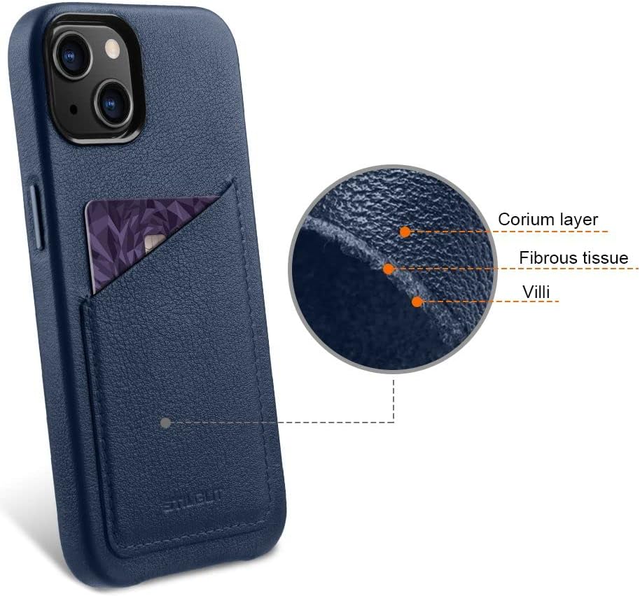 STILGUT Cover kompatibel mit iPhone 13 Hülle mit Kartenfach, Case aus Leder, Kartenhülle - Dunkelbla