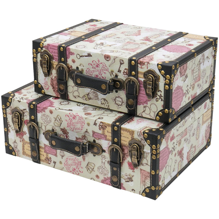HMF VKO105 Vintage Koffer aus Holz | 2er Set | Versch. Grössen | Deko Barock 2er Set Barock, 2er Set