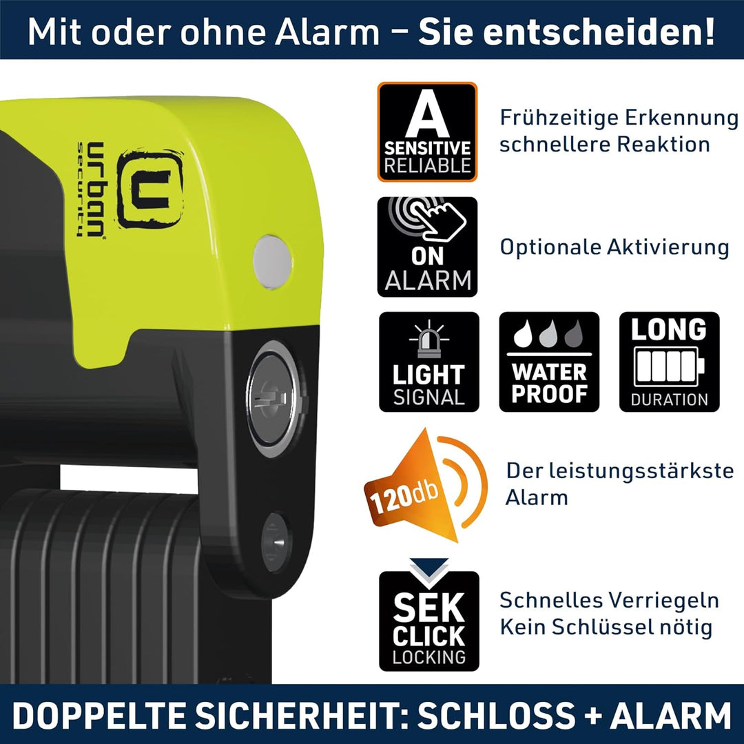 UR476Y Innovatives Fahrradschloss mit/ohne Alarm 120dB Hi-Tech, Faltschloss Fahrrad 2-in-1 Hohe Sich