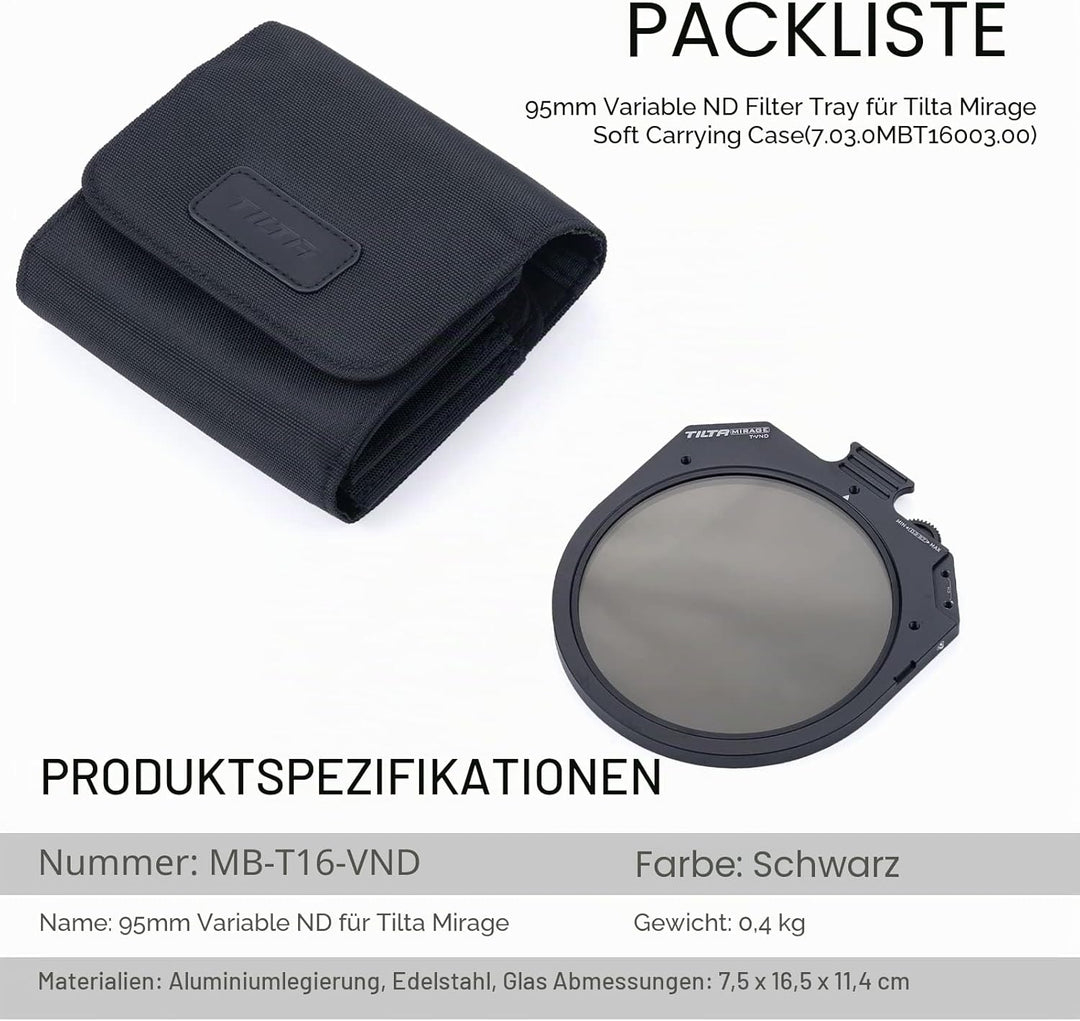 Tilta Variabler ND-Filter für Tilta Mirage Matte Box, 95 mm, kompatibel mit Objektiven mit bis zu 95