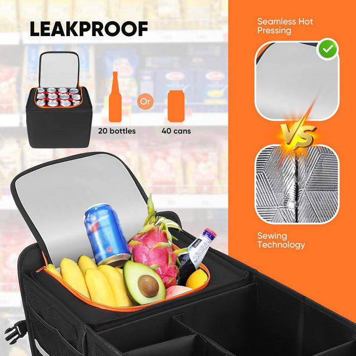 105L Auto Kofferraum Organizer,Kofferraum Organizer mit Kühltasche, Zusammenklappbarer Auto Organize