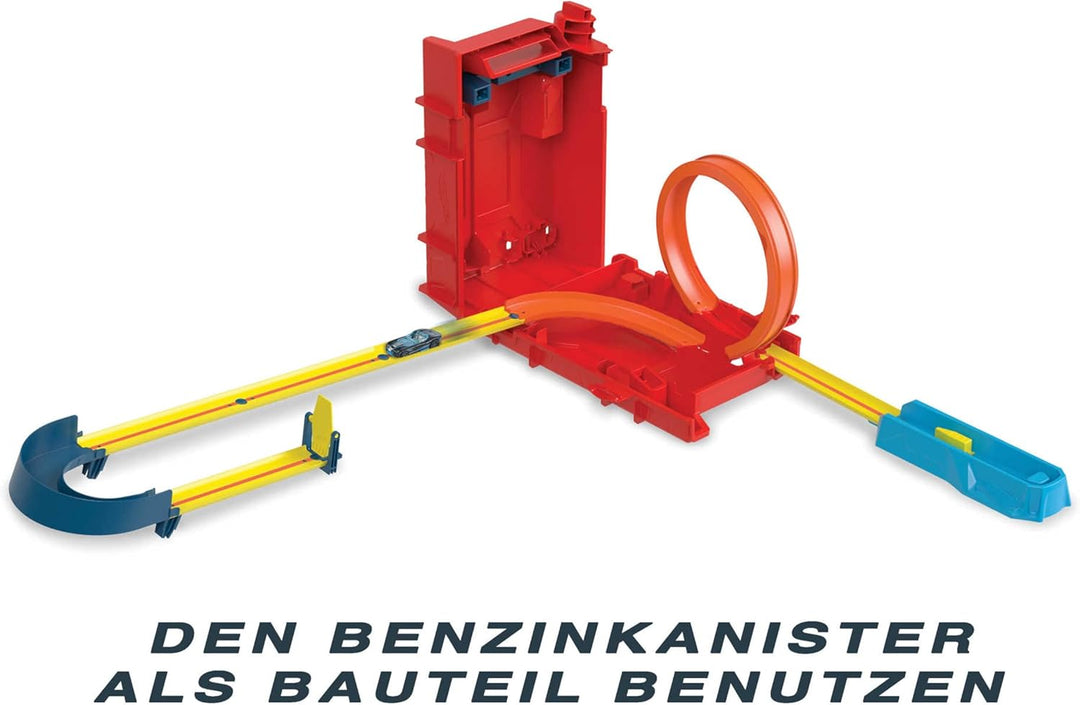Hot Wheels Autorennbahn Benzinkanister, Stunt-und Rennaction für Spielzeugautos, mit Looping Track,