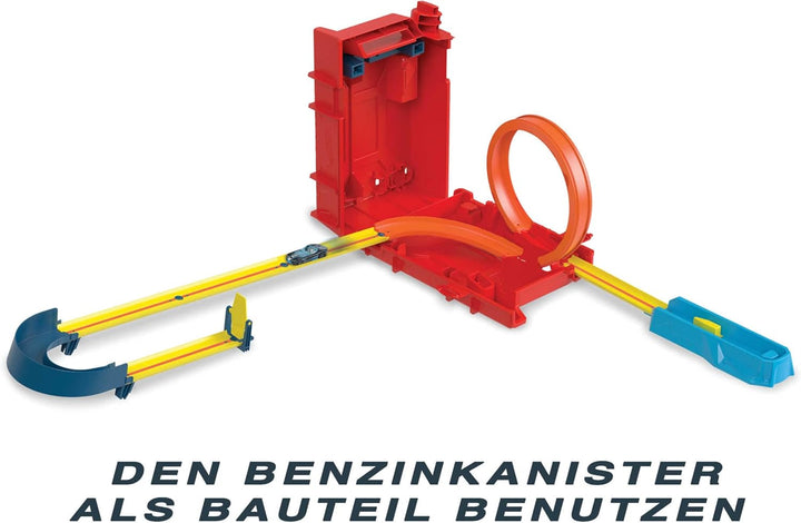 Hot Wheels Autorennbahn Benzinkanister, Stunt-und Rennaction für Spielzeugautos, mit Looping Track,