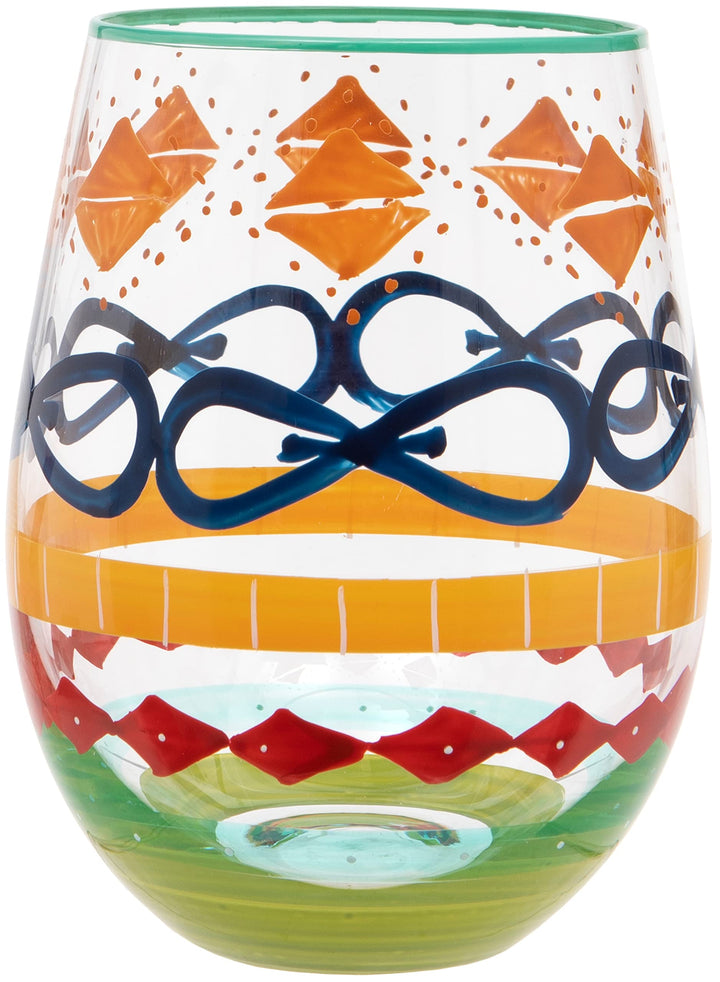 Maturi Weinglas ohne Stiel, handbemalt, mehrfarbig, 530 ml, in Geschenkbox Muster Stemless, Muster S