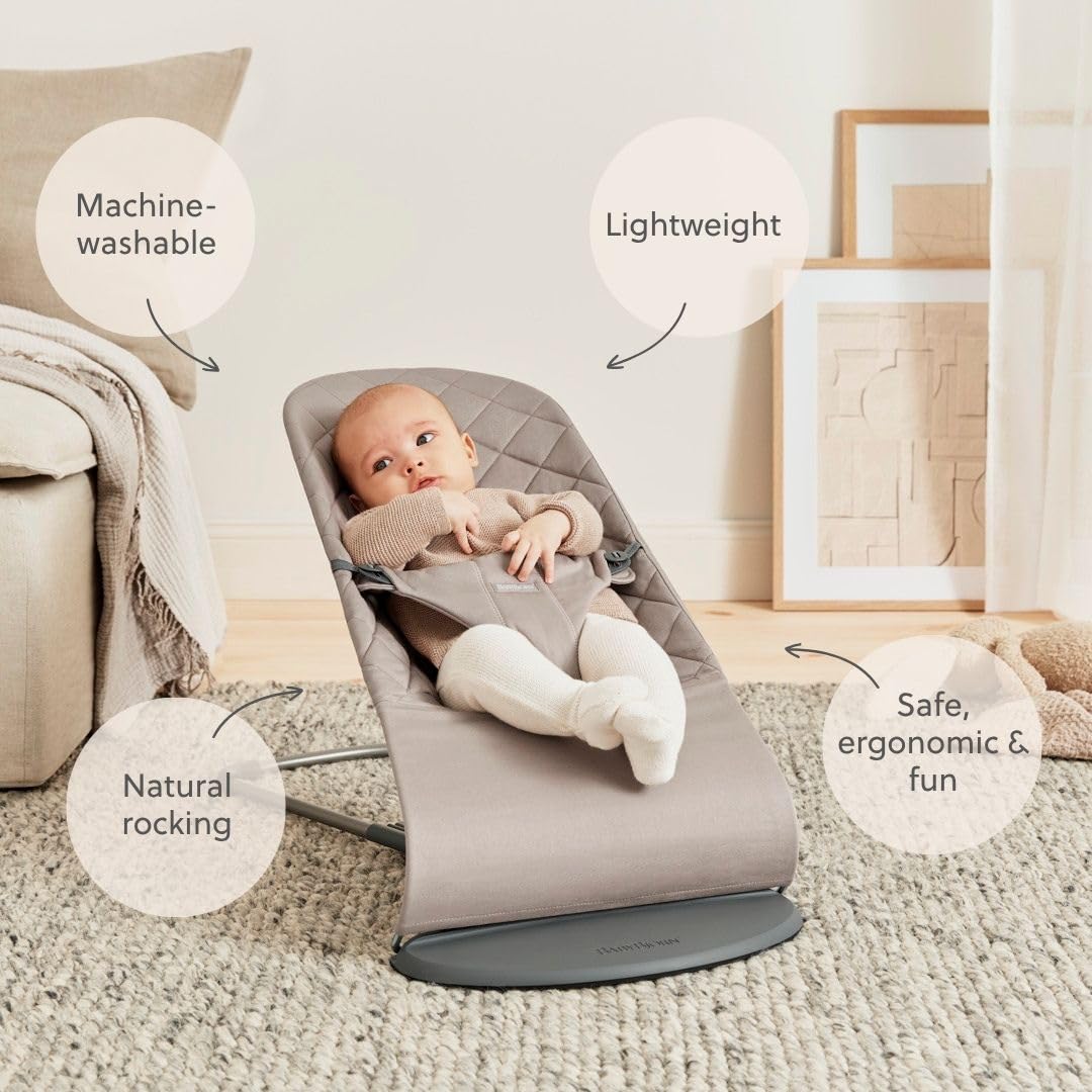 BabyBjörn Babywippe Bliss, Gewebt, Klassische Steppung, Sandgrau Sandgrau Gewebt, Klassische Steppun