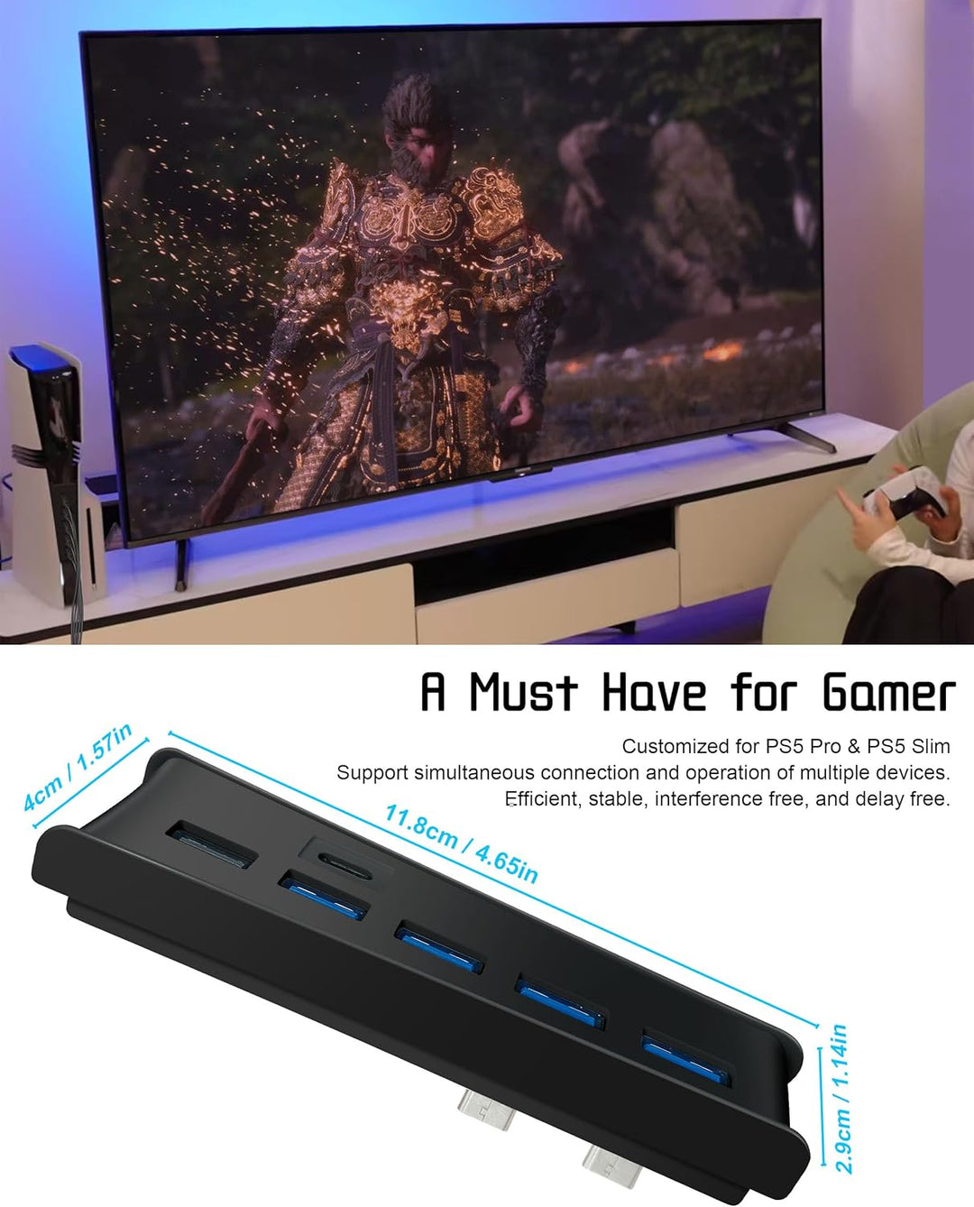 Joso 6 Port USB Hub für PS5 Pro/Slim, USB High-Speed Expansion Hub Ladegerät Splitter Kompatibel mit