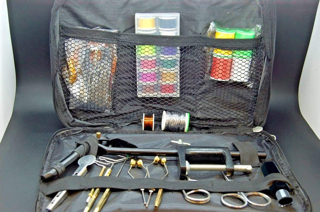 Olax Fliegenbinden Werkzeug Kit mit Schraubstock, Faden, Whip Finisher, Draht, Spulen, Hechelklemme