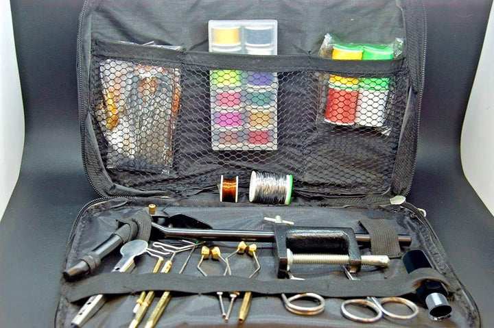 Olax Fliegenbinden Werkzeug Kit mit Schraubstock, Faden, Whip Finisher, Draht, Spulen, Hechelklemme