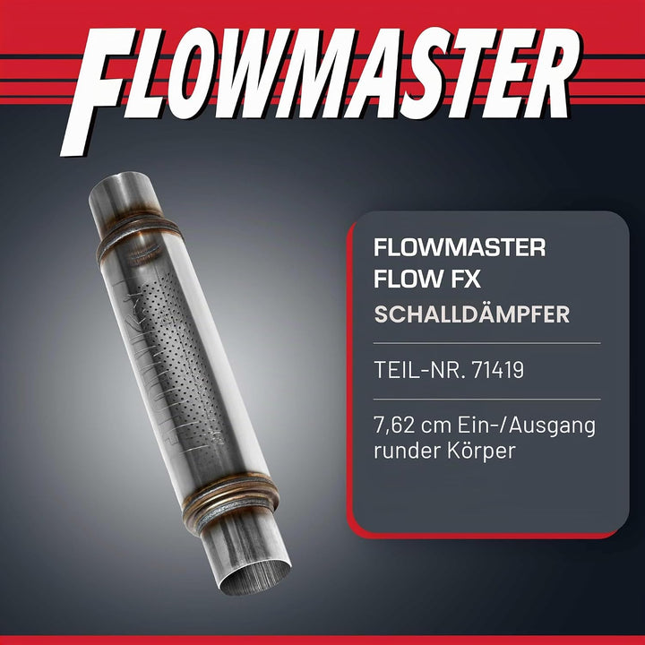Flowmaster 71419 Edelstahl Sound Auspuffschalldämpfer FlowFX Schalldämpfer, 3" In/Out, Runder Körper