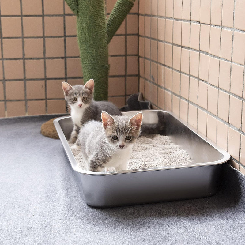 Yangbaga Edelstahl Katzentoilette für Katzen und Kaninchen, Geruchskontrolle Katzenklo in 60*40*10cm