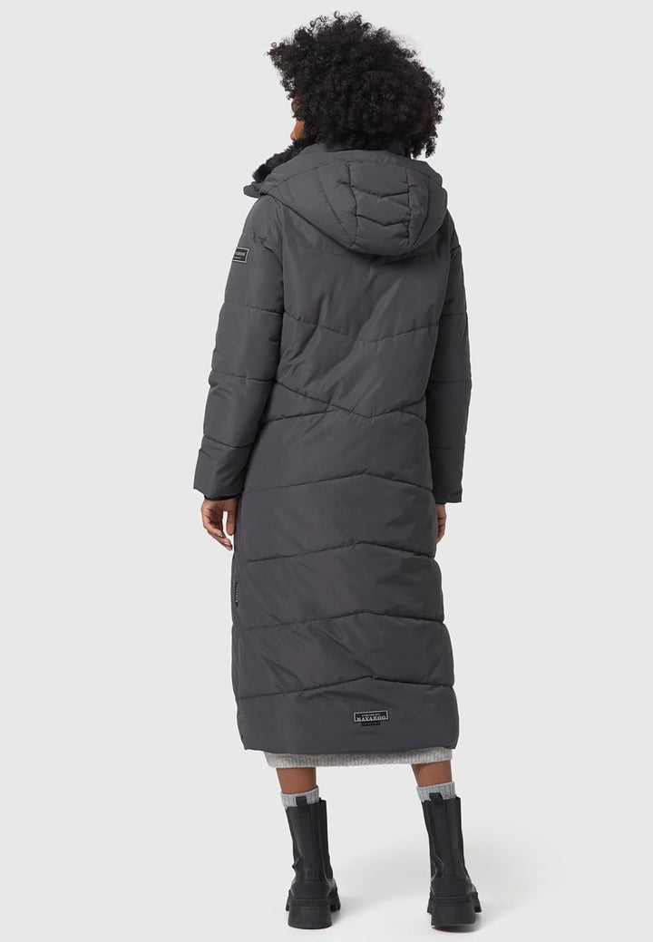 Navahoo Damen Wintermantel Steppmantel extralang mit Abnehmbarer Kapuze Hingucker XIV XS-XXL XS Anth