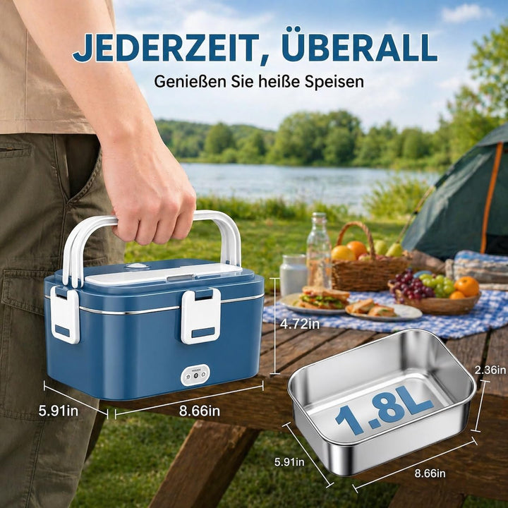 Anykuu Elektrische Lunchbox 100W 1,8L 3-in-1 12V/24V/220V Lunchbox elektrisch mit Edelstahl Gabel Lö