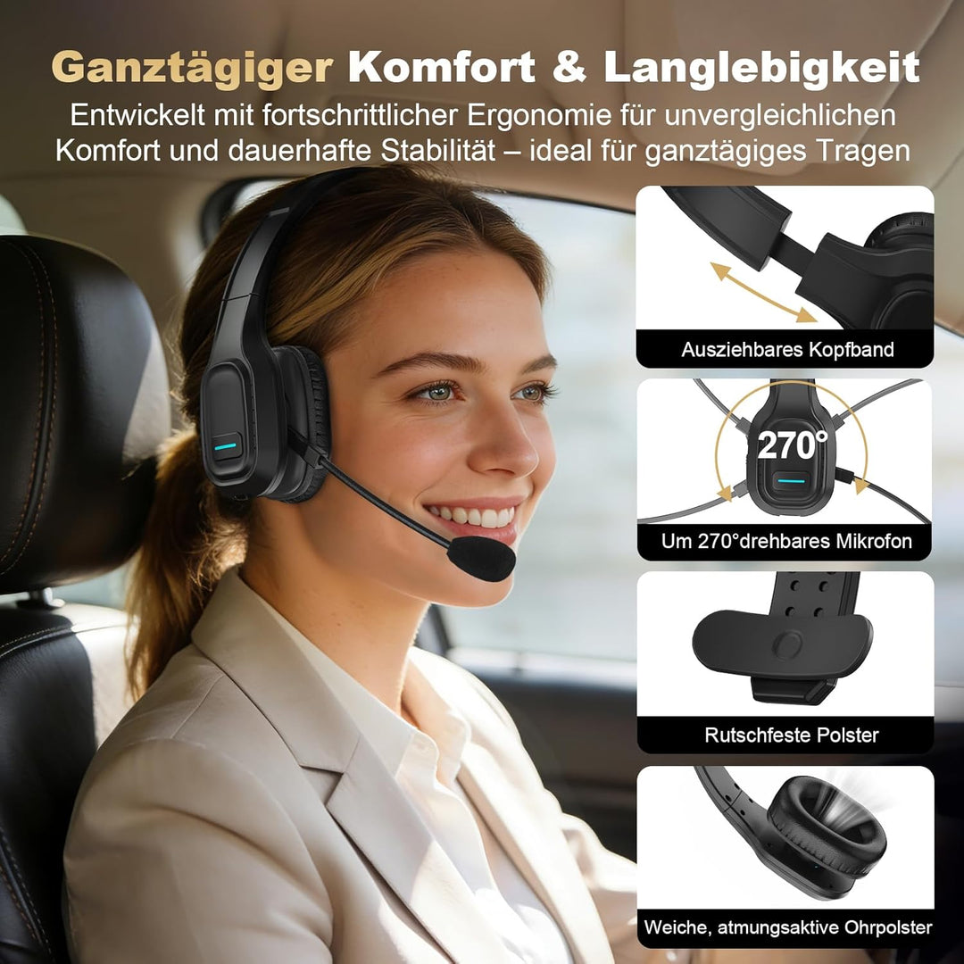 ShinePick Bluetooth Headset für LKW-Fahrer, Kabelloser EIN-Ohr-Kopfhörer mit Rauschunterdrückendem M