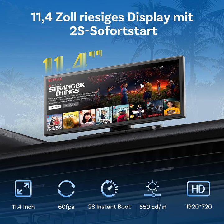 OTTOCAST ScreenFlow, Carplay Display mit YouTube, 11,4 Zoll Carplay Android Auto car Multimedia Play