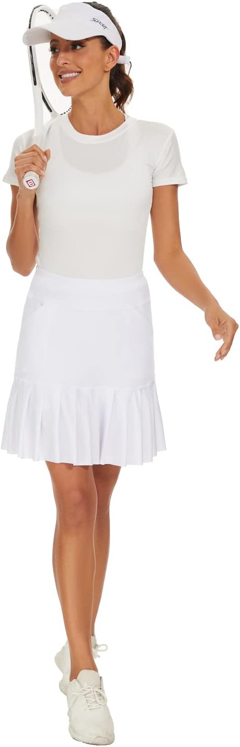 MOTEEPI 19" Golf Röcke für Frauen Knie Länge Ruffle Saum Rock Tennis Rock Athletic Skort für Workout