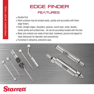 Starrett 827B Kantensucher, Doppelend, mit spitzem Kontakt, 0,5" Gehäusedurchmesser, 0,2" Kontaktdur