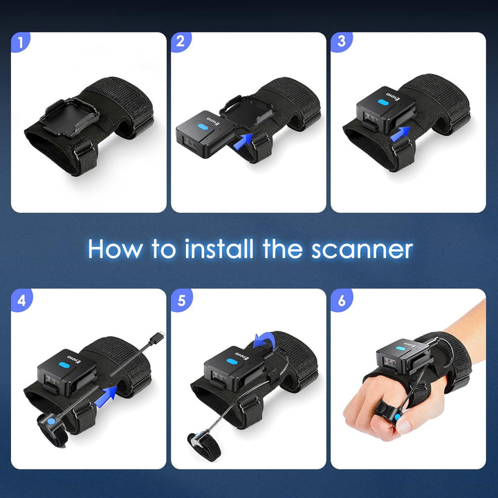 Eyoyo Wearable Glove QR Code Scanner, 1D 2D Finger Ring Bluetooth Barcode Scanner, Left&Right Hand W