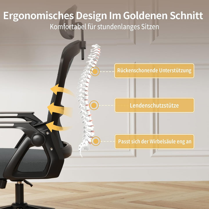 naspaluro Ergonomischer Bürostuhl, Schreibtischstuhl für Homeoffice | Mit Lordosenstütze &amp; verstellb