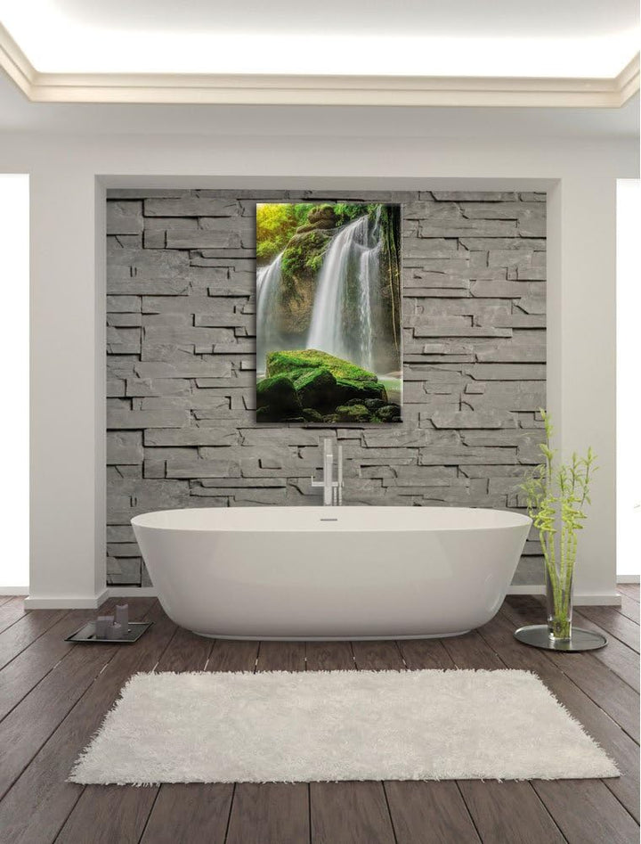 Pixxprint Wasserfall, Format: 100x70 auf Leinwand, XXL riesige Bilder fertig gerahmt mit Keilrahmen,