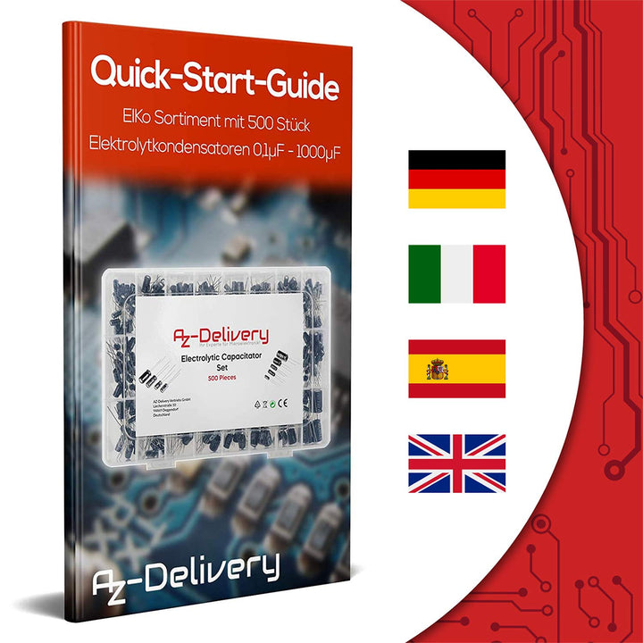 AZDelivery 3 x ElKo Sortiment Elektrolytkondensator Aluminium 24 Werte 500 Stück 0.1uF – 1000uF mit