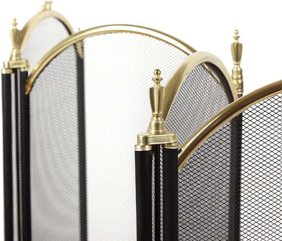 Amagabeli Grosser Gold Kaminschutzgitter Funkenschutz 4 Panel Verziert Schmiedeeisen Schwarz Metall
