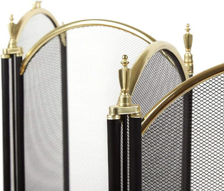 Amagabeli Grosser Gold Kaminschutzgitter Funkenschutz 4 Panel Verziert Schmiedeeisen Schwarz Metall