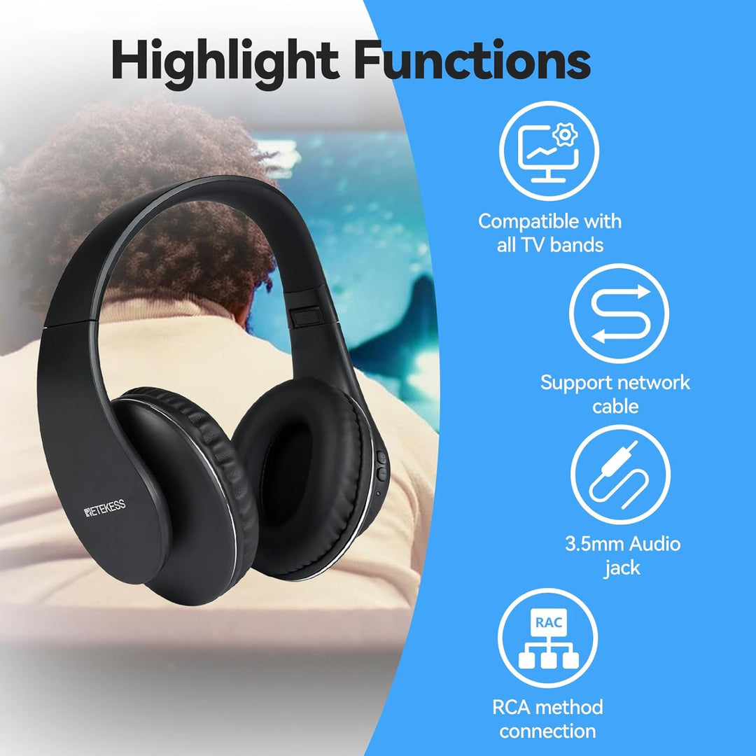 Retekess TA005P Funkkopfhörer für TV, Over-Ear kabellose kopfhörer mit RF, Verbesserte Version der Z
