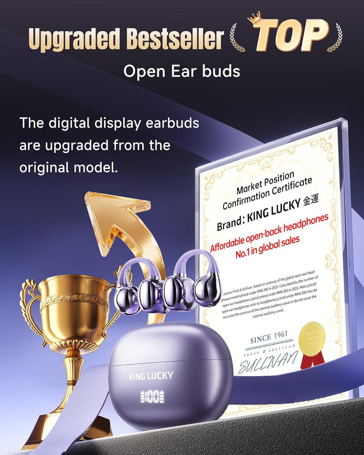 King Lucky Open-Ear-Kopfhörer Kabellos Bluetooth 6.0–Clip-On-Ohrhörer mit Mikrofon,mit Akkuanzeige,5