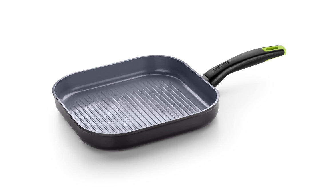 Monix Exo Nature - Grillpfanne, 28 cm, geschmiedetes Alumium, reycelt, verstärkte Anti-Haft-Keramik,