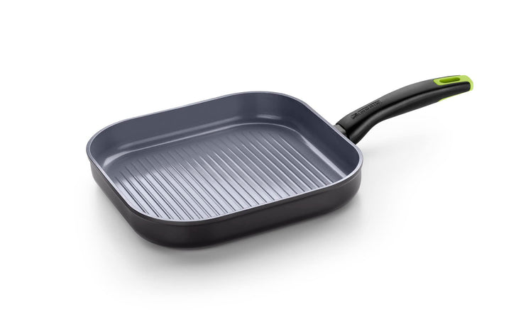 Monix Exo Nature - Grillpfanne, 28 cm, geschmiedetes Alumium, reycelt, verstärkte Anti-Haft-Keramik,