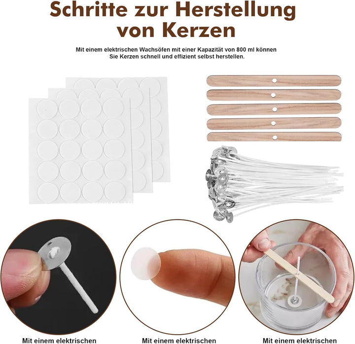 Elektrischer Wachsschmelztopf 800ml – Kerzen Selber Machen Set mit Wachsschmelzer, Kerzenwachs Schme