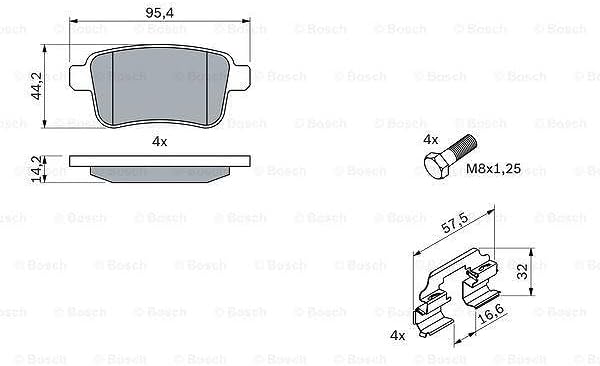 Bosch BP1221 Bremsbeläge - Hinterachse - ECE-R90 Zertifizierung - vier Bremsbeläge pro Set