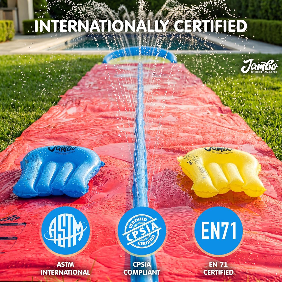 Jambo Extra Lange Rutsch- und Wasserrutsche mit 2 Bodyboards, robuste doppelte Wasserrutschbahn mit