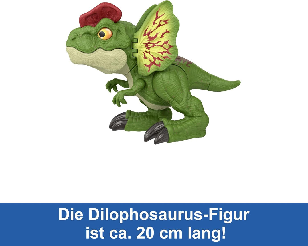 JURASSIC WORLD Dilophosaurus - Dinosaurierspielzeug mit Geräuschen und Pfeilen für wilden Kampfspass