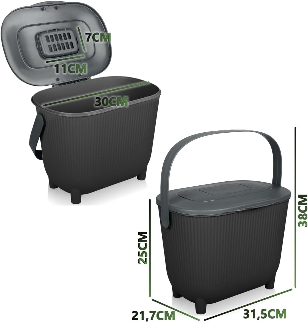 Premium Komposteimer 10L Küche Biomüll Behälter Bio Mülleimer mit Deckel und Aktivkohlefilter (Schwa