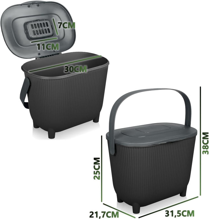 Premium Komposteimer 10L Küche Biomüll Behälter Bio Mülleimer mit Deckel und Aktivkohlefilter (Schwa