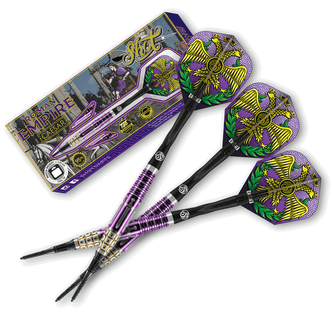 Shot! Darts Roman Empire Caesar 95% Tungsten Pro Throwing Darts Soft Tip Set, Professional – Made in
