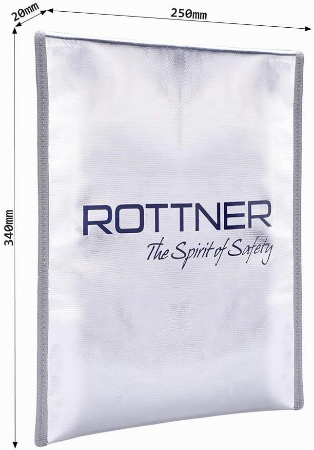 Rottner Fire Proof Bag DIN A4 feuerfeste Dokumententasche Reissverschluss Klettverschluss schützt vo