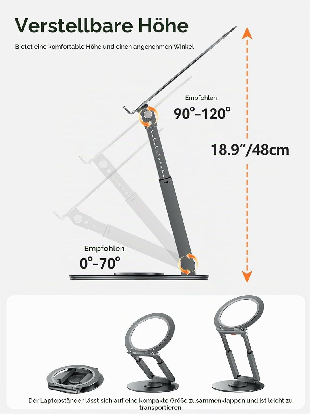 Anifrim 360° Drehbarer Laptop Ständer, Ausziehbar und Höhenverstellbar, Ergonomischer Laptophalter f
