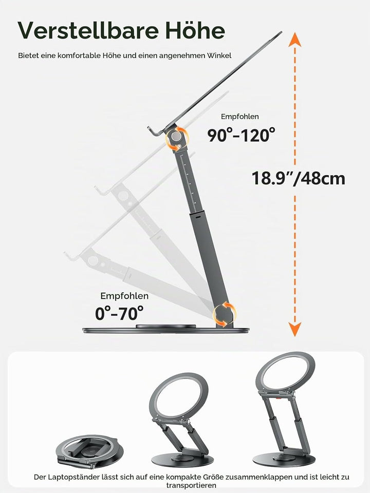 Anifrim 360° Drehbarer Laptop Ständer, Ausziehbar und Höhenverstellbar, Ergonomischer Laptophalter f