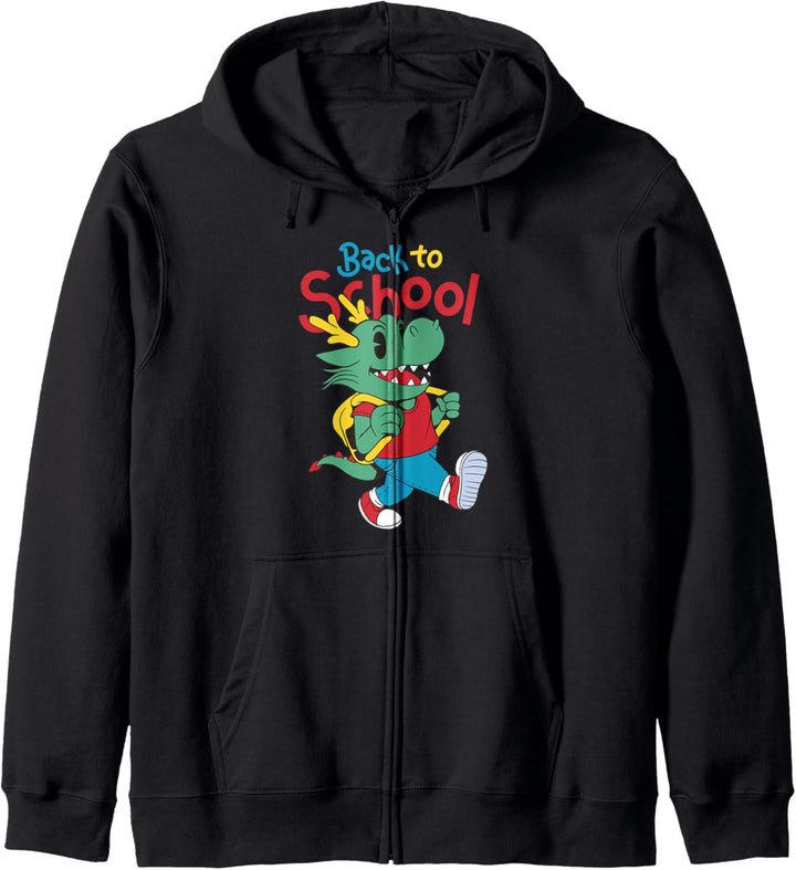 In Die Schule Drache Karikatur Zurück Zur Schule Bildung Kapuzenjacke
